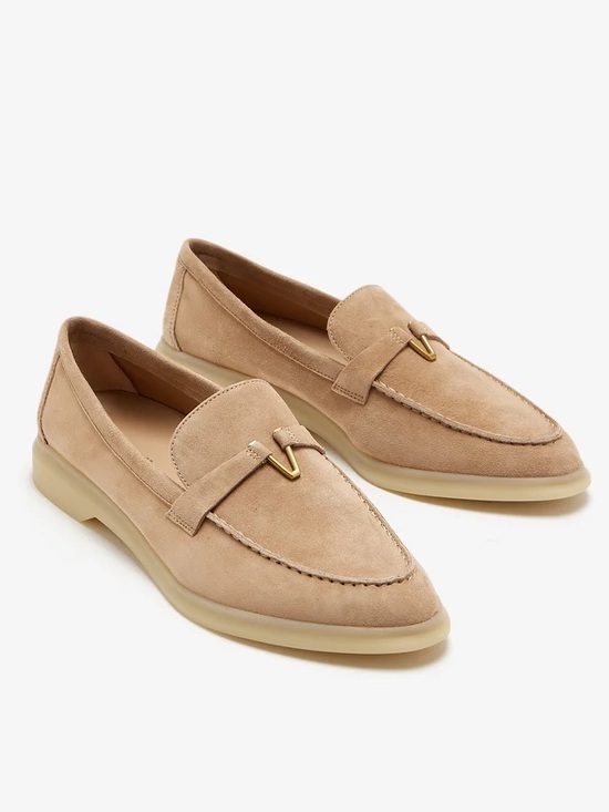 Veronica Beard Shoes - Veronica Beard Ailey Suede Loafers Beige Camel Gold V Hardware Size 6.5